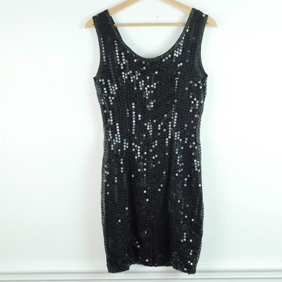 Rampage Size 5 Mini Dress Black Sequin Sheath Vintage 90s Hoco Going Out Formal - Picture 8 of 9